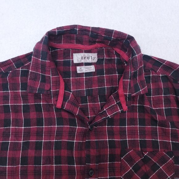 Truly Tartan Flannel Casual Button Up Shirt Mens Size Medium M Red Black - Picture 1 of 10